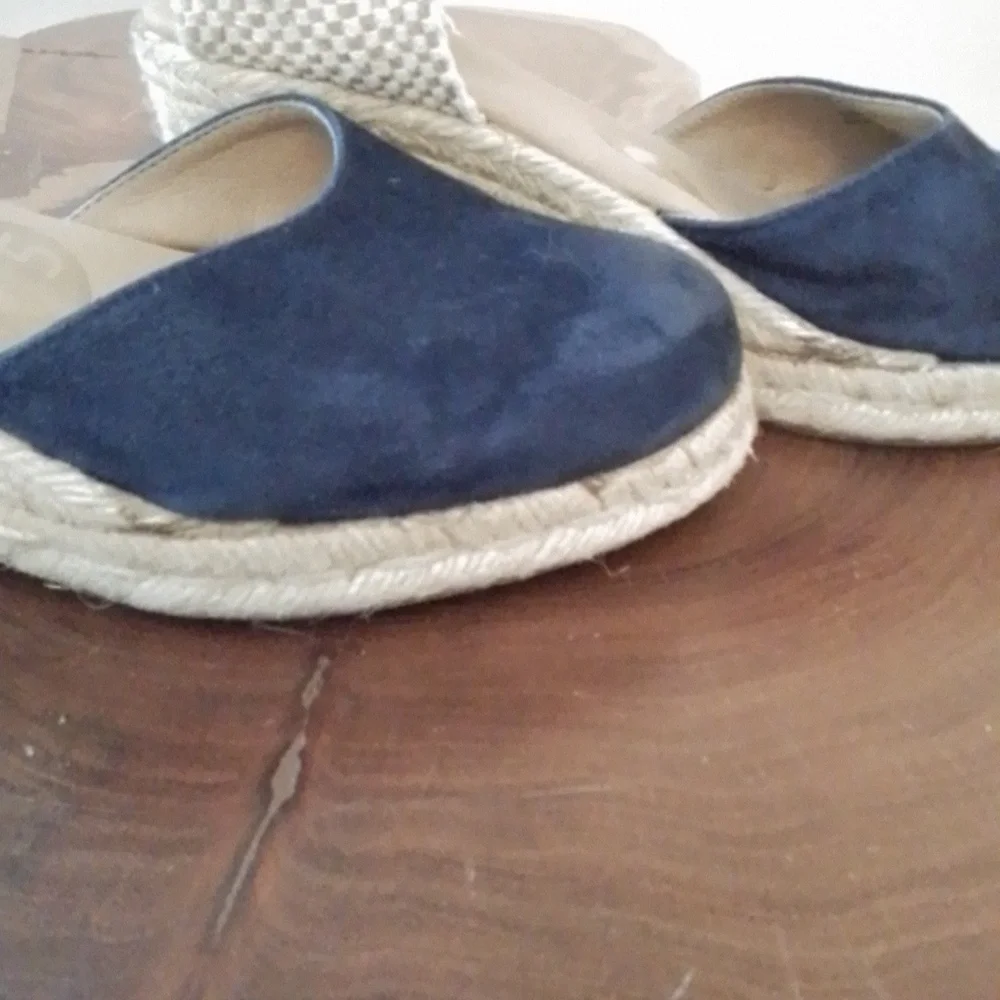 Paseart Navy Blue Suede Closed Toe Espadrille Wedge Shoes - 38/7.5